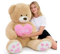 MorisMos Oso Peluche Gigante 130cm San Valentín con Amor, Osito de Peluche Grande Suave para Novia Regalos, Teddy Bear Kawaii XXL Marrón Claro para Niñas Esposa Cumpleaños Navidad