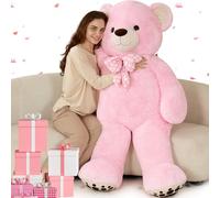 MorisMos Oso Peluche Gigante 150cm San Valentín, Osito de Peluche Grande Suave para Novia Regalos, Teddy Bear Kawaii XXL Sonrisa Rosa para Niñas Esposa Cumpleaños Navidad