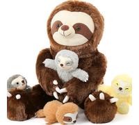 MorisMos Pereza Peluches Gigante XXL, 60cm Pereza Mamá con 4 Kawaii Bebé, Realistas Animales de Peluche Grandes Regalos para Niñas, Niños, Cumpleaños Navidad Decoración