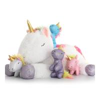 MorisMos Unicornio Peluche Grande para Chicas, 55cm Blanco Unicornio Mamá con 4 Kawaii Bebés Realista Animali de Peluche Unicorn Teddy Regalos para Niños Novia CumpleañOs, Semana Santa, Hogar Decorar