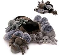 MorisMos XXL Araña Peluche Gigante, 40 cm Gris Gran Araña con 3 Kawaii Baby, Realista Suave Juguete de Peluche Regalo para Niños Cumpleaños Navidad Deco