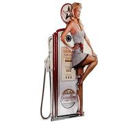 Moritz Cartel de chapa Gasoline Mujer en surtidor 44 x 70 Vintage Retro Nostalgie Metal Decoración en relieve Placa de metal