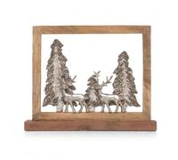 Moritz Decoración navideña con ciervos de madera de mango y aluminio, 41 x 8 x 33 cm, figura decorativa 3D en marco de madera, decoración de mesa invernal con árboles brillantes, combinación de madera