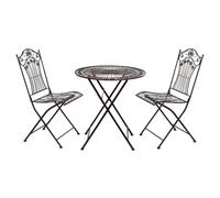 Moritz Juego de muebles de jardín de metal, 3 piezas, plegable, 69,5 cm de diámetro, con 2 sillas plegables, estilo vintage, color marrón antiguo