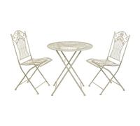 Moritz Juego de muebles de jardín de metal, 3 piezas, plegable, 69,5 cm de diámetro, con 2 sillas plegables, estilo vintage, color blanco antiguo