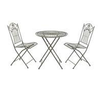 Moritz Juego de muebles de jardín de metal, plegable, 3 piezas, color verde antiguo, mesa plegable de 69,5 cm de diámetro, con 2 sillas plegables, estilo vintage, para balcón, terraza, jardín