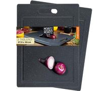 Moritz & Moritz 2x Tablas para corte con Estampado de Granito 36 x 27,5 cm - Tablas Cortar negra con Tacos Antideslizantes, asa de Agarre y Borde Antiderrames - Tabla de cocina - Tabla para cocina