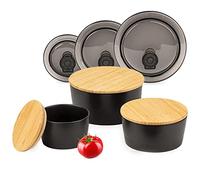 Moritz & Moritz 3x botes de cerámica con tapa - 6 tapas de bambú y plástico - botes de conserva negros de cerámica - para harina, café, muesli o artículos de baño