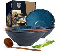 Moritz & Moritz 4 tazones ramen cerámica - 24 cm Ø - juego de cuenco ramen azul para 4 personas - para sopa, Pho y sushi - incl. palillos y cucharas