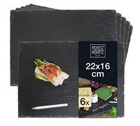 Moritz & Moritz 6x Platos Pizarra 22 x 16 cm Thyme con tiza para escribir - Platos de Pizarra Natural - Platos para aperitivos para personalizar y decorar