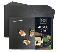 Moritz & Moritz 6x Platos Pizarra 30 x 40 cm Basil con tiza para escribir - Platos de Pizarra Natural - Platos para aperitivos para personalizar y decorar