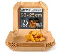Moritz & Moritz Airfryer - Papel de horno cuadrado de 20 x 20 cm, 125 unidades, con borde de altura de 4,5 cm, antiadherente y resistente a la grasa, hasta 220 °C, para freidora de aire caliente y
