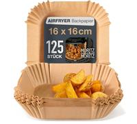 Moritz & Moritz Airfryer - Papel de horno rectangular de 16 x 16 cm (parte inferior de 16 cm, parte superior de 20,5 cm), 125 unidades desechables con borde de altura de 4,5 cm, antiadherente y
