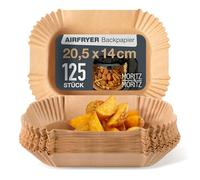 Moritz & Moritz Airfryer - Papel de horno rectangular de 20,5 x 14 cm, paquete de 125 forros desechables con borde de 4,5 cm de altura, antiadherente y repelente de grasa, hasta 220 °C, para cestas de