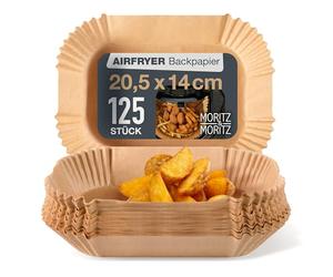Moritz & Moritz Airfryer - Papel de horno rectangular de 20,5 x 14 cm, paquete de 125 forros desechables con borde de 4,5 cm de altura, antiadherente y repelente de grasa, hasta 220 °C, para cestas de