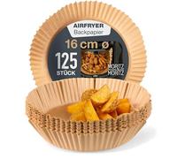Moritz & Moritz Airfryer - Papel de horno redondo (diámetro de 16 cm (parte inferior de 16 cm, parte superior de 20,5 cm), 125 unidades desechables con borde de altura de 4,5 cm, antiadherente y