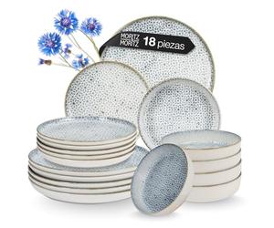 Moritz & Moritz ALHAMBRA Juego de vajilla 18 piezas para 6 personas, en porcelana de calidad superior, juego de mesa moderno, azul, fácil de cuidar, compuesto de 6 platos llanos, 6