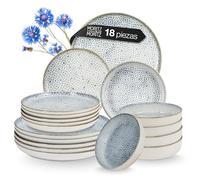 Moritz & Moritz ALHAMBRA - Vajilla para 6 personas, 18 piezas, de porcelana de alta calidad, color azul, fácil de limpiar, juego de 6 platos llanos, platos de postre y cuencos
