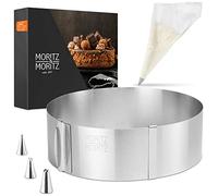 Moritz & Moritz Aro reposteria de acero inoxidable - Regulación sin escalonamiento Ø 16cm-30cm - Aro ajustable reposteria molde ajustable tarta para hornear - Con 10 mangas pasteleras y 3 boquillas