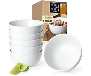 Moritz & Moritz BASIC juego de cuencos de porcelana 6 piezas - cuencos para cereales blanco Ø 14 x 7 cm con capacidad aprox. 500 ml - blanco - cuenco para tazones, sopas, ensaladas, postres, cereales