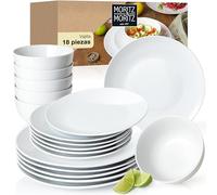 Moritz & Moritz BASIC Set da 18 pezzi - de Porcelana en Blanco Clásico - Compuesta por 6 Platos Llanos, 6 Platos de Postre y 6 Cuencos