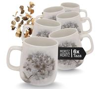 Moritz & Moritz Blossom Juego de 6 tazas de café de porcelana con diseño floral, volumen de 380 ml, tazas ideales para café, té, capuchino y más
