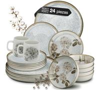 Moritz & Moritz BLOSSOM - Juego de vajilla de porcelana para 6 personas, 24 piezas, servicio de cena moderno con diseño juguetón, servicio de café de fácil cuidado con platos, cuencos y tazas