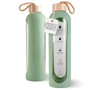 Moritz & Moritz Botella de cristal de 1000 ml, a prueba de fugas, botella de cristal para deporte, escuela, universidad o trabajo - con funda protectora de silicona - incluye escala de motivación
