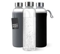 Moritz & Moritz Botella de cristal de 500 ml, apta para bebidas carbonatadas y a prueba de fugas, botella de cristal para deporte, escuela, universidad o trabajo, con funda protectora reversible de