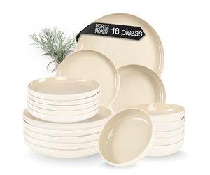 Moritz & Moritz CAVO - Vajilla de 18 piezas para 6 personas de arena, juego de platos para 6 personas de gres, moderno con platos de cena, platos de postre y cuencos para sopa, elegante y resistente