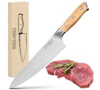 Moritz & Moritz Cuchillo de Chef 20 cm - Cuchillo de Cocina Profesional - Cuchillo Multiusos Afilado - Cuchillo de Cocinero con Mango Ergonómico de Madera de Acacia - Cuchillo Chef