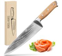 Moritz & Moritz Damasco - Cuchillo de cocina (20 cm, acero de damasco, mango ergonómico de madera de acacia)