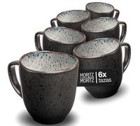 Moritz & Moritz Juego de 6 tazas de café orgánicas, color gris, de gres resistente con degradado único, juego de tazas apto para lavavajillas