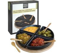 Moritz & Moritz Juego de Servir Ginger de 9 Piezas - Cuencos de Ceramica, bandeja de Pizarra Cucharas de Bambu - Para Snacks Entrantes Postres