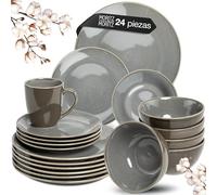 Moritz & Moritz Juego de vajilla de gres para 6 personas con tazas, 24 piezas, serie Sense, juego de vajilla de gres, color gris, apto para microondas y lavavajillas, vajilla para 6 personas