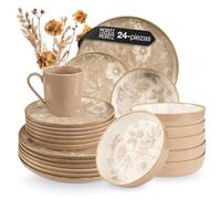 Moritz & Moritz MARIELLA - Vajilla de gres para 6 personas, 24 piezas, moderna vajilla en color beige con diseño divertido, servicio de café de fácil cuidado con platos, cuencos y tazas, vajilla