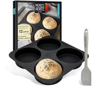 Moritz & Moritz Molde de silicona redondo de 12 cm de Ø para pan, panecillos de hamburguesa y panecillos XXL - incluye espátula para la masa y libro de recetas