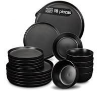 Moritz & Moritz NORDIC - Vajilla para 6 personas, 18 piezas de gres en color negro, diseño escandinavo, resistente juego de platos para 6 personas, para el día a día y los invitados, vajilla combinada