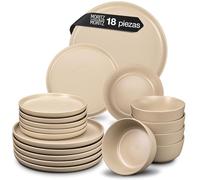 Moritz & Moritz NORDIC - Vajilla para 6 personas, 18 piezas de gres en color topo, diseño escandinavo, resistente juego de platos para 6 personas, para el día a día y los invitados, vajilla combinada