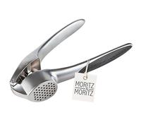 Moritz & Moritz Prensa de ajo de metal - Prensa manual de ajo de aleación de zinc cromada - Prensa de ajo con colador fino - Utensilio de cocina para ajo, jengibre y pequeños trozos de verduras