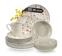 Moritz & Moritz Primavera Juego de vajilla de gres 6 personas 24 piezas - Moderno servicio de mesa con diseño juguetón, fácil de cuidar servicio de café con juego de platos, cuencos y tazas - Servicio
