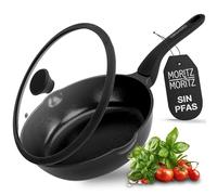 Moritz & Moritz Sartén con tapa de 26 cm, antiadherente, mango suave al tacto, ideal para asar, guisar y cocer al vapor, 26 cm de diámetro, apta para todo tipo de fuegos
