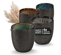 Moritz & Moritz Sólid - Juego de 4 tazas de café espresso de gres de 70 ml, diseño reactivo con páginas interiores de colores, tazas de café pequeñas y resistentes, fáciles de apilar y de fácil