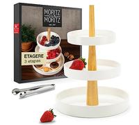 Moritz & Moritz Soporte para frutas de 3 niveles, incluye alicates, de porcelana, decoración moderna de cocina o fiesta, perfecto como frutero para almacenamiento de frutas, magdalenas y cupcakes