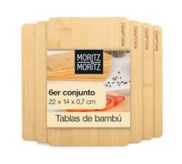 Moritz & Moritz Tabla de desayuno de bambú, juego de 6 tablas de cortar de madera, antibacterianas, resistentes y respetuosas con los cuchillos, versátil como tabla de madera para cocina, tabla de pan