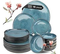 Moritz & Moritz Vajilla de 18 piezas para 6 personas, color azul, elegante juego de platos de gres de alta calidad, vajilla para 6 personas, 6 platos de cena, 6 platos de postre, 6 platos hondos