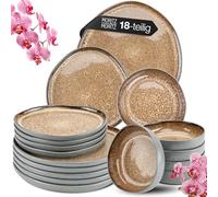 Moritz & Moritz Vajilla de 18 piezas para 6 personas, color beige, elegante juego de platos de gres de alta calidad, vajilla para 6 personas, 6 platos de cena, 6 platos de postre, 6 platos hondos
