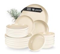Moritz & Moritz Vajilla de gres para 6 personas - Juego de 18 platos con platos para servir, platos de postre y platos hondos - Color arena y beige - Serie Cavo