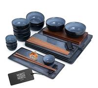 Moritz & Moritz Vajilla Sushi - Platos Sushi Ceramica - Plates Set 29 Piezas para 4 Personas - Plato Sushi con Palillos Soporte de Palillos Cuencos para Wasabi