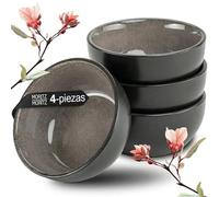 Moritz & Moritz VIDA Juego de 4 cuencos de miso de 12 cm Ø - Juego de vajilla japonesa de cerámica y madera de sándalo para sopa de miso, salsas para mojar y aperitivos - Con bandeja para servir